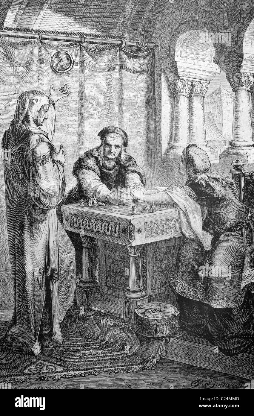 Imperatore Rodolfo I. decide per il suo ultimo viaggio a Speyer, storico illustrazione, 1877 Foto Stock