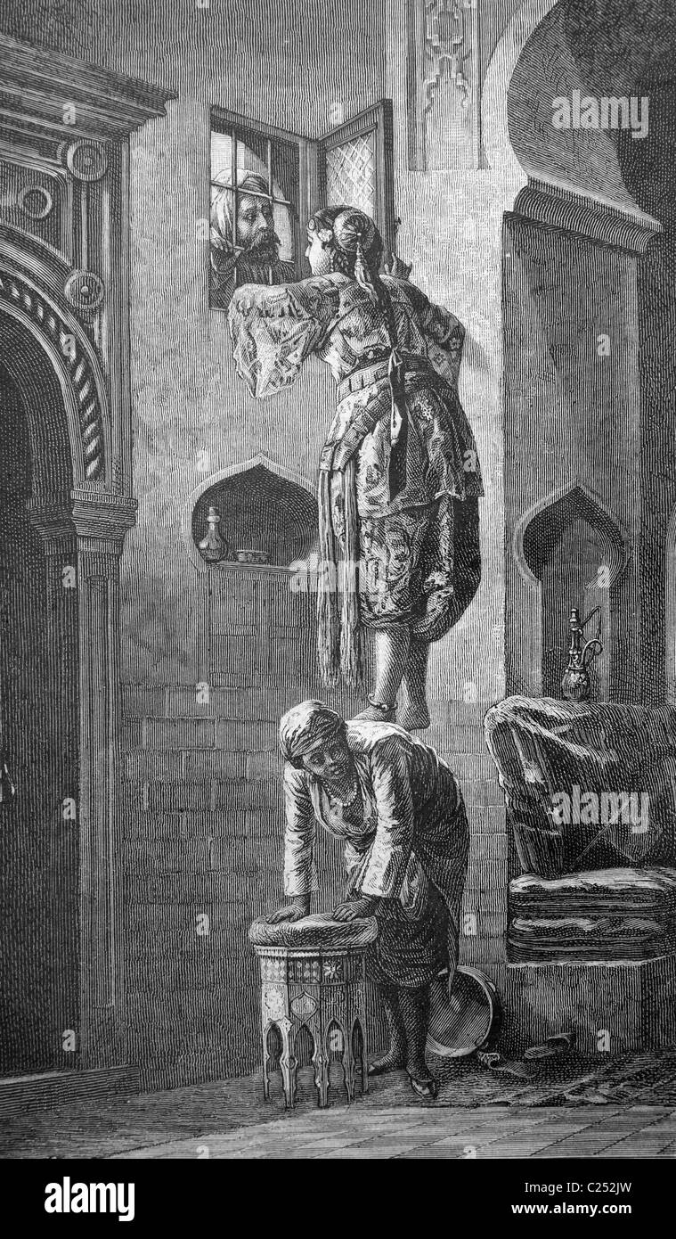 Il Rendezvous in corrispondenza della finestra del harem, storico illustrazione, 1877 Foto Stock