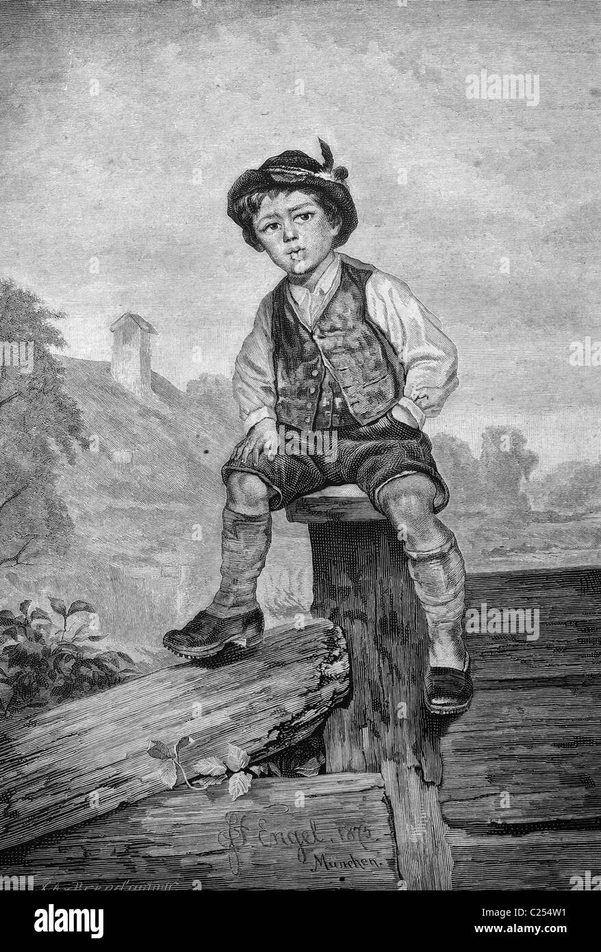Ragazzo bavarese, Germania, storico illustrazione, 1877 Foto Stock