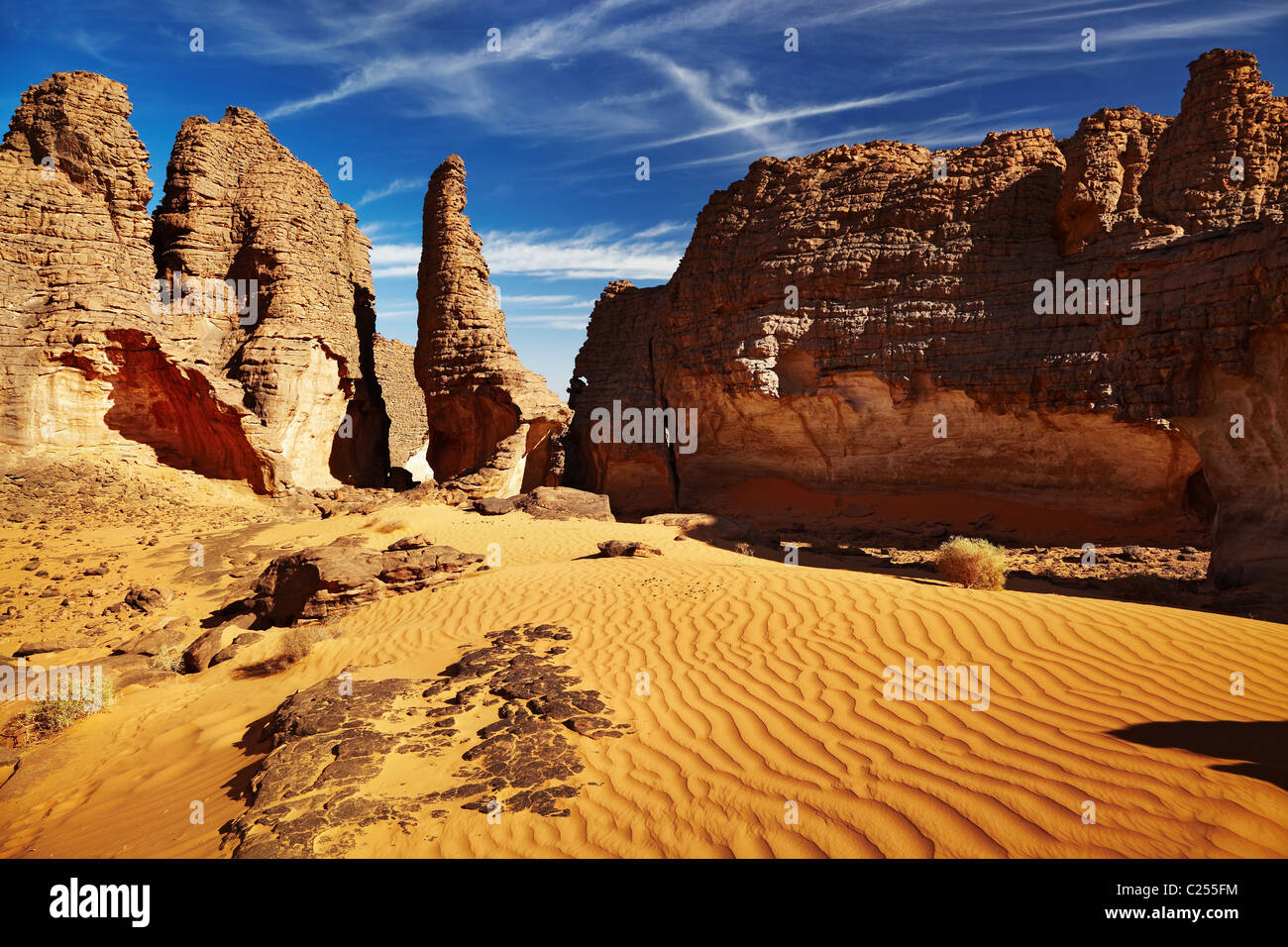 Bizzarro scogliere di arenaria nel deserto del Sahara, del Tassili N'Ajjer, Algeria Foto Stock