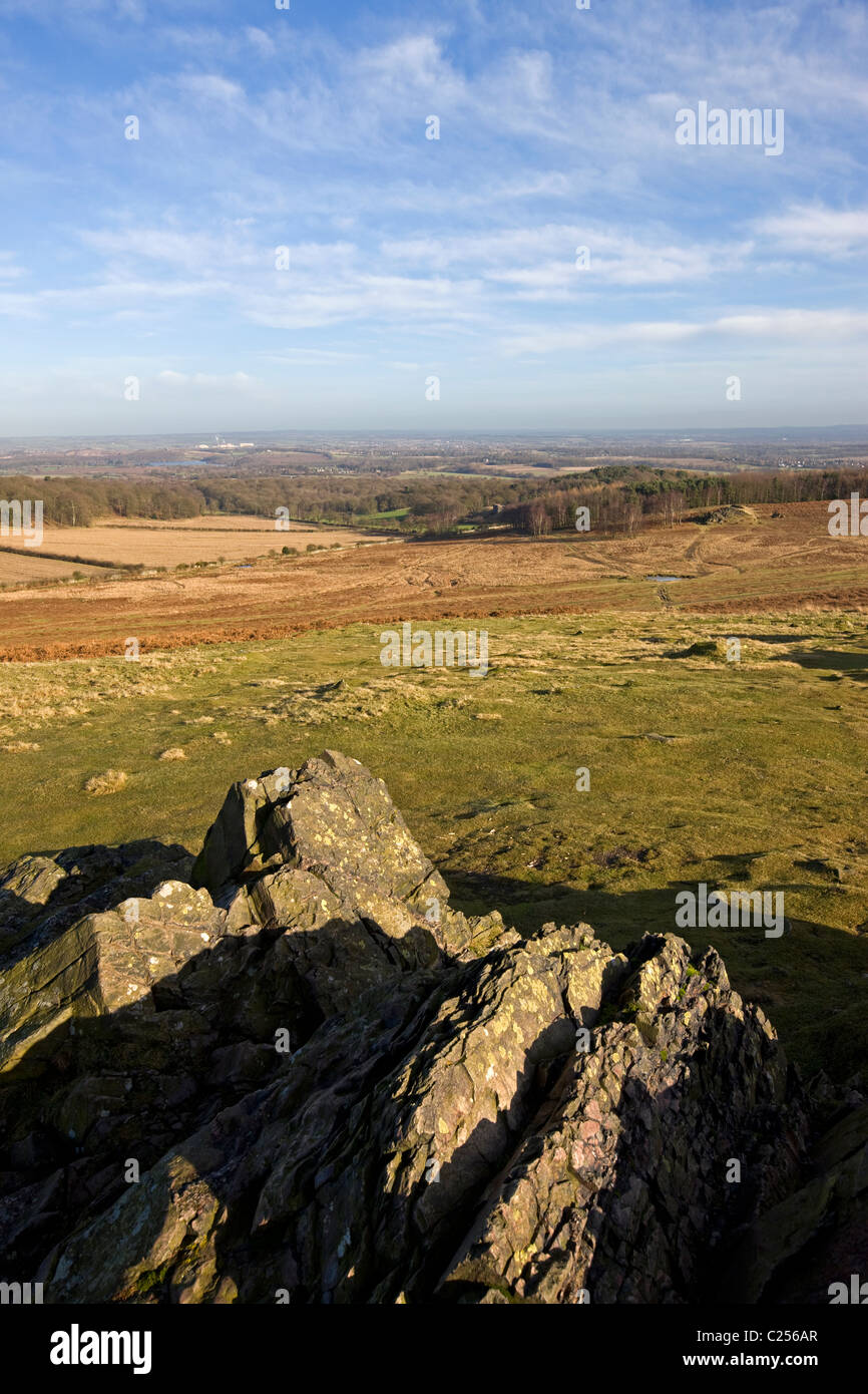 Vista su Glenfield Lodge Country Park dalla vecchia torre di John follia Foto Stock