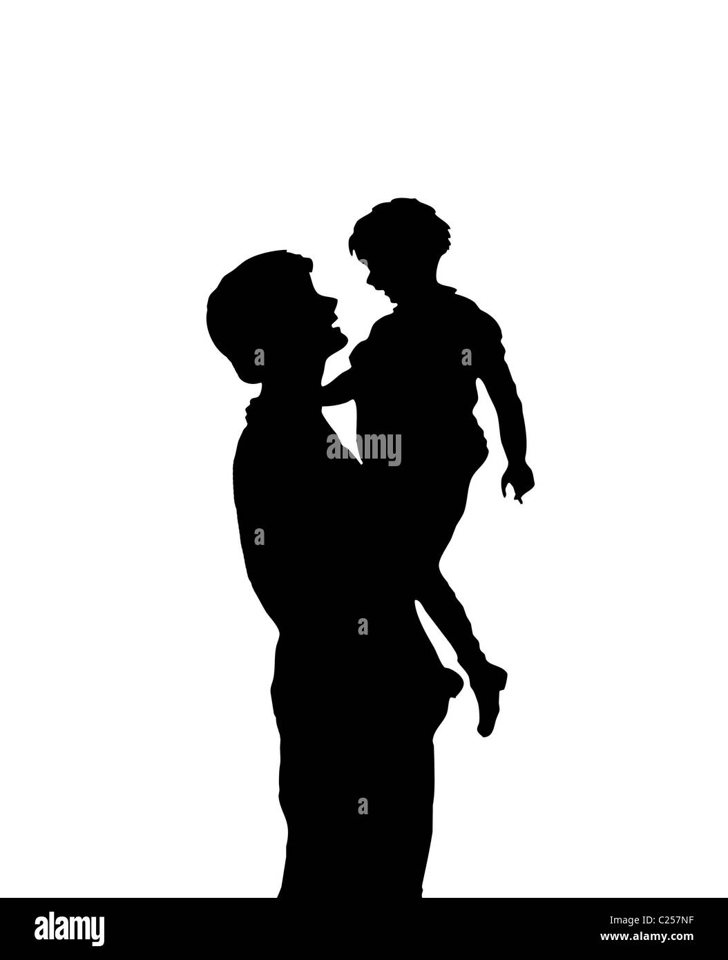 In bianco e nero la silhouette di una madre tenendo un bambino. Foto Stock