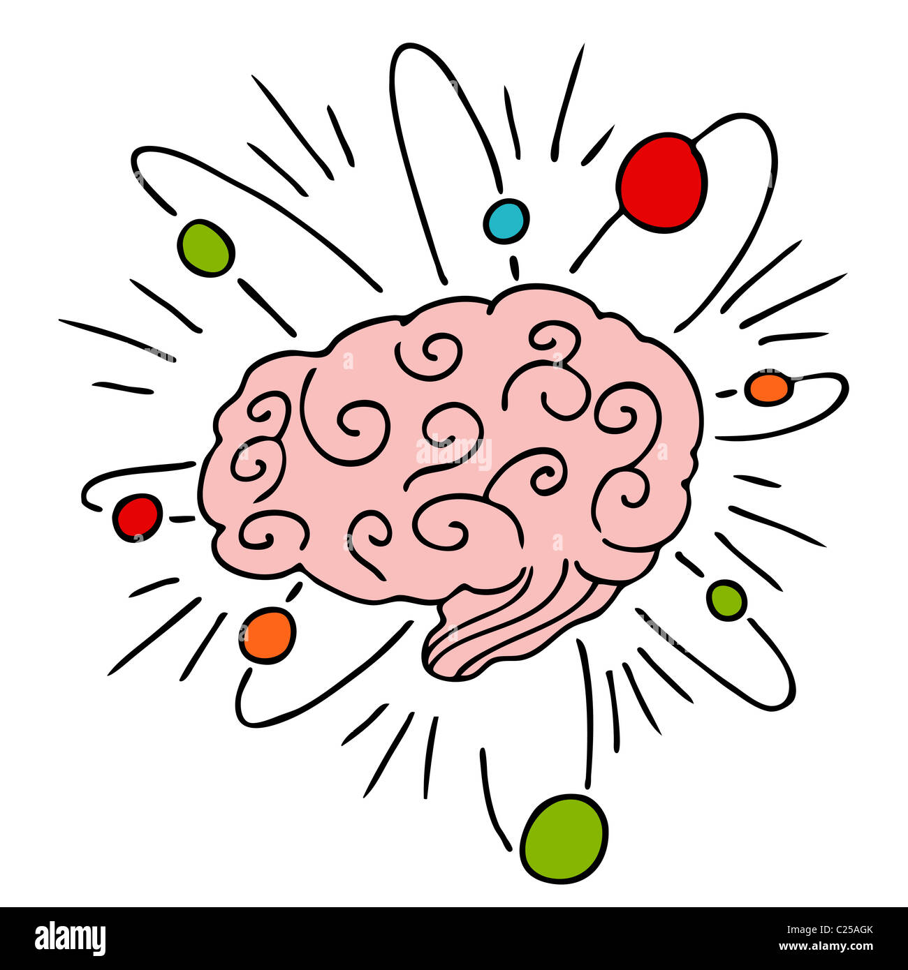 Una immagine di un cervello umano con potenze atomiche. Foto Stock