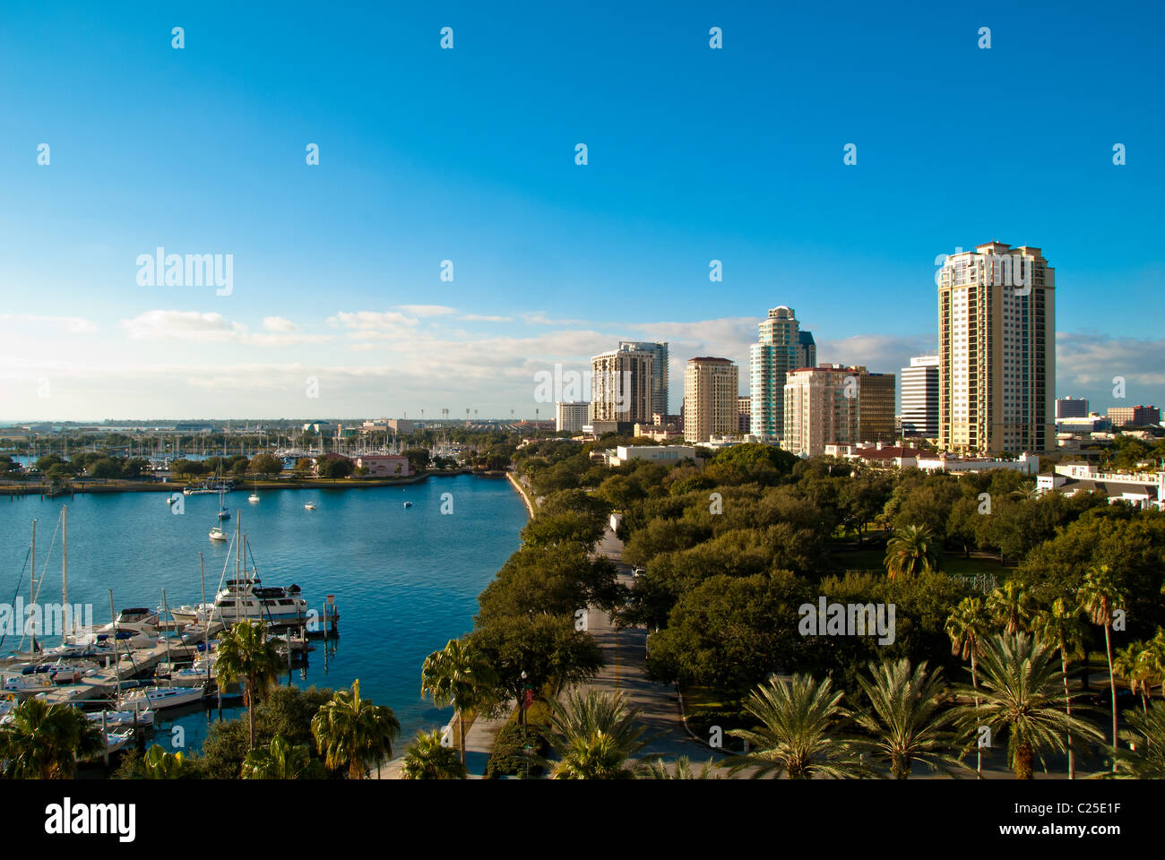 Skyline della città rivolta verso Tampa Bay a San Pietroburgo, Florida Foto Stock