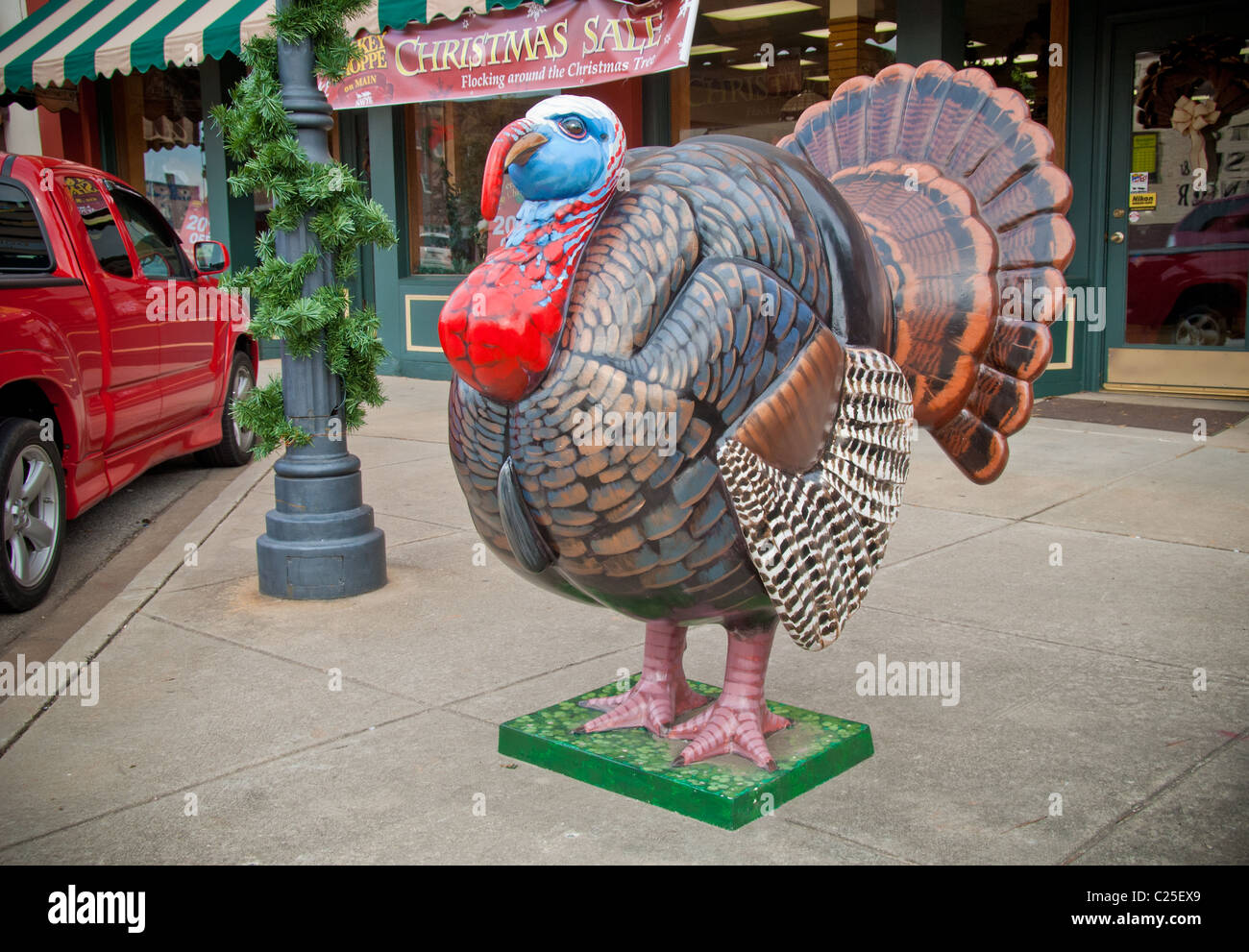 La Turchia in fibra di vetro dipinte da artisti locali in strada di Edgefield, Carolina del Sud Foto Stock