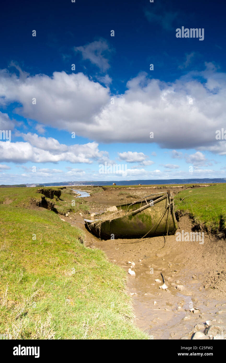 Barca affondata in gronda landimore Foto Stock