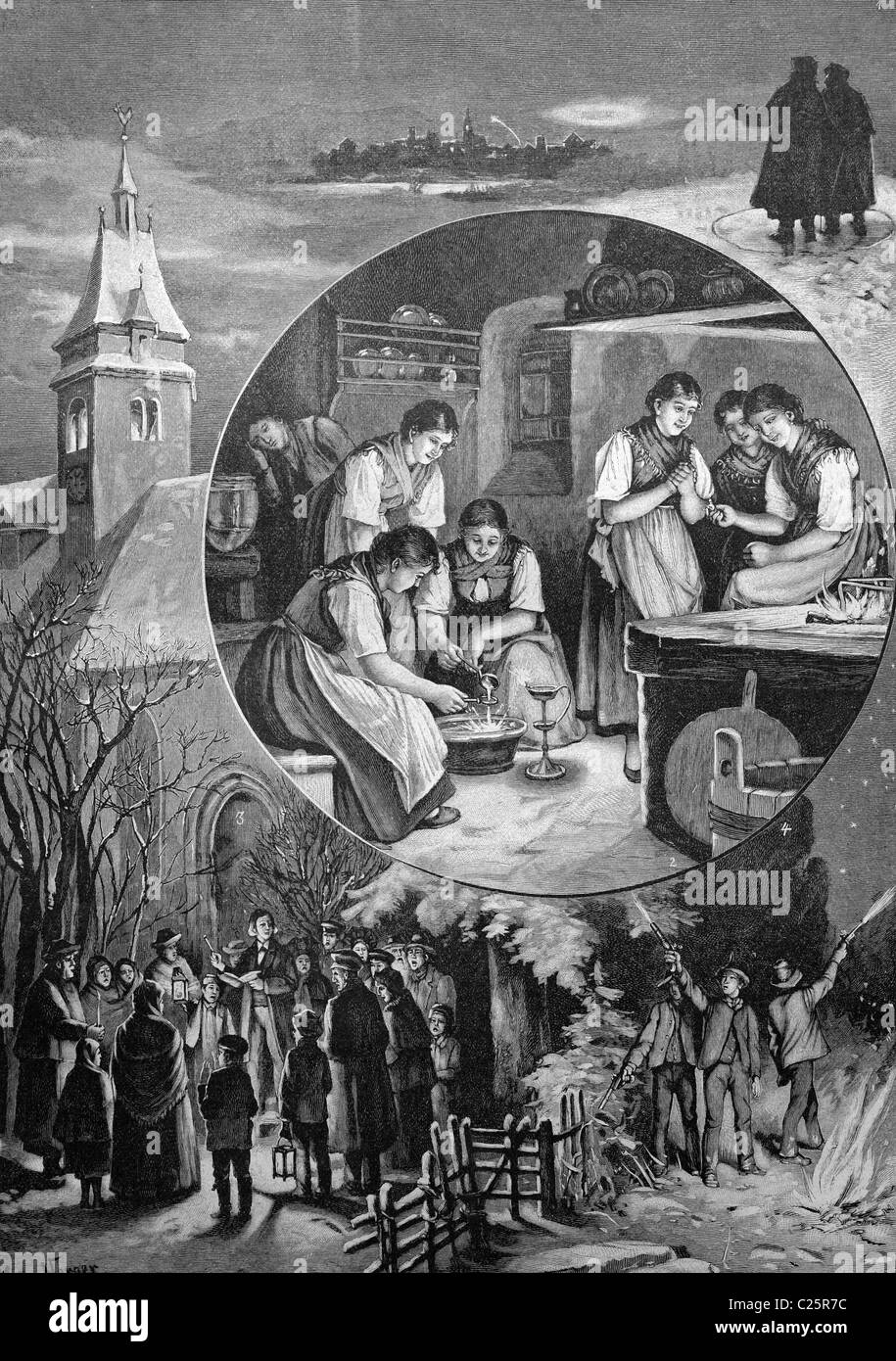 Turingia Anno Nuovo Dogana con magic circle, Oracle per la Vigilia di Capodanno, inno alla porta della chiesa, riprese e illuminazione di bonfi Foto Stock Turingia Anno Nuovo Dogana con magic circle, Oracle per la Vigilia di Capodanno, inno alla porta della chiesa, riprese e illuminazione di bonfi Foto Stock