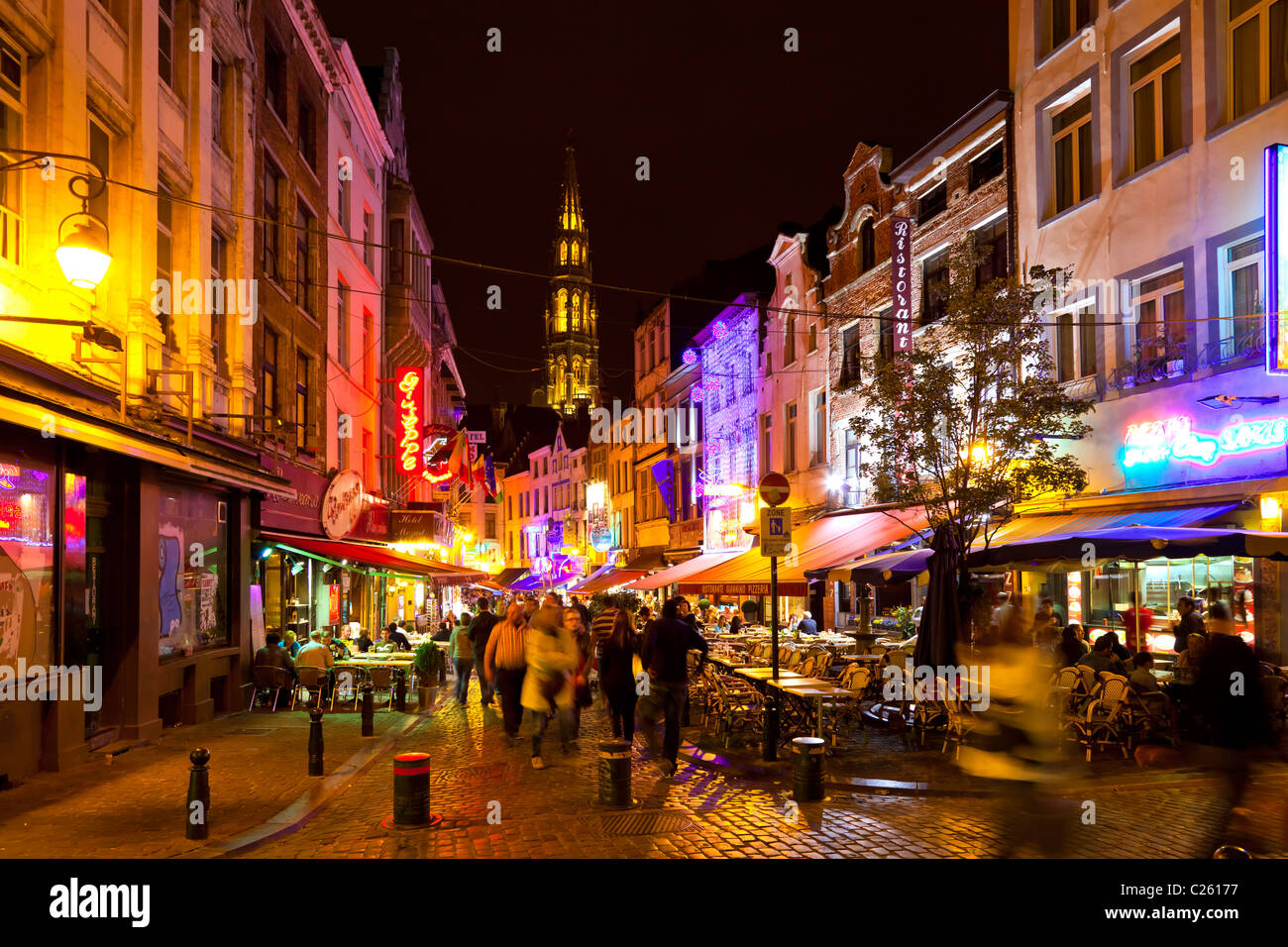 La vita notturna di Bruxelles Foto Stock