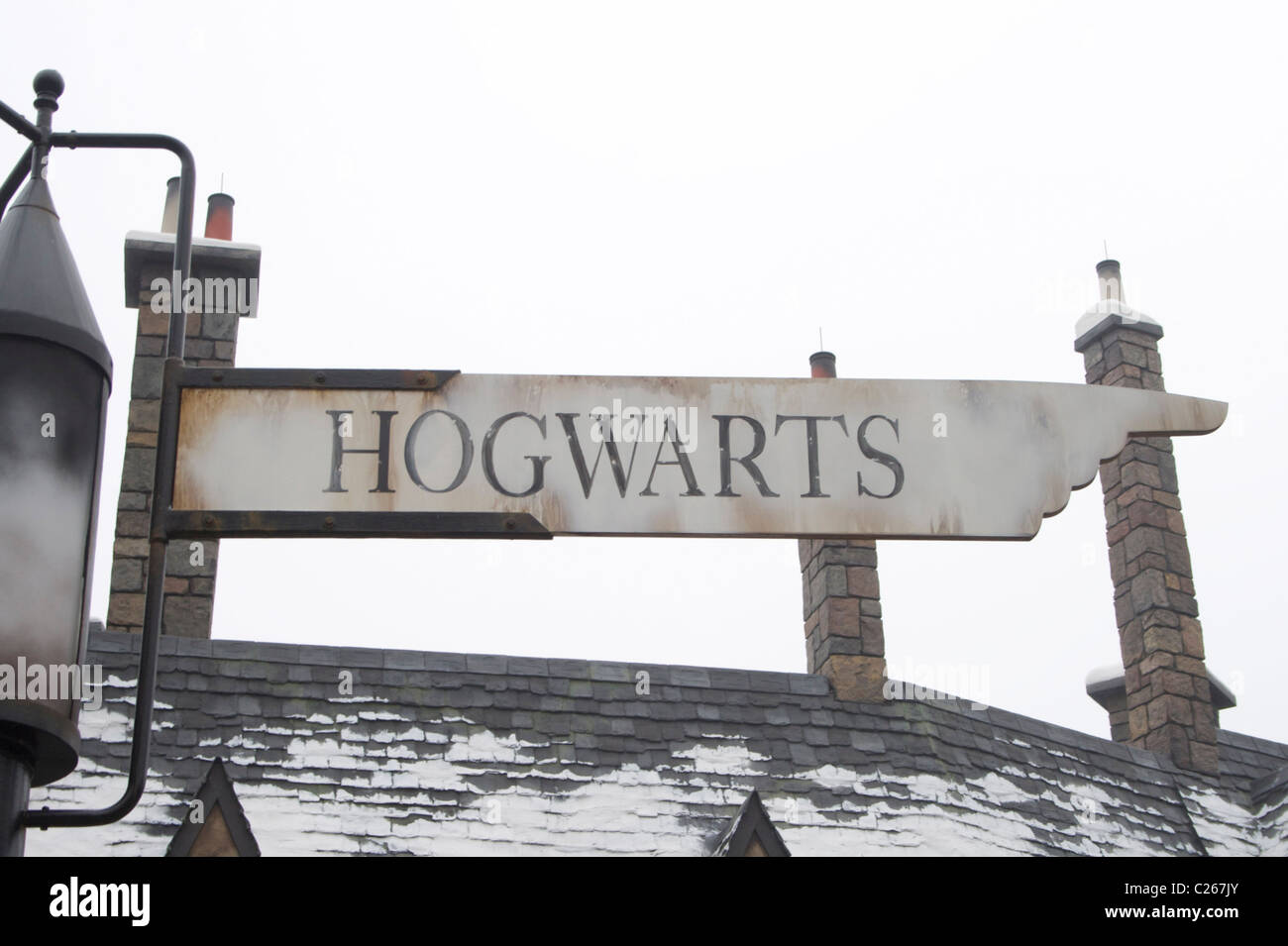 La scuola di Hogwarts segno posto al mondo di Wizarding di Harry Potter Foto Stock