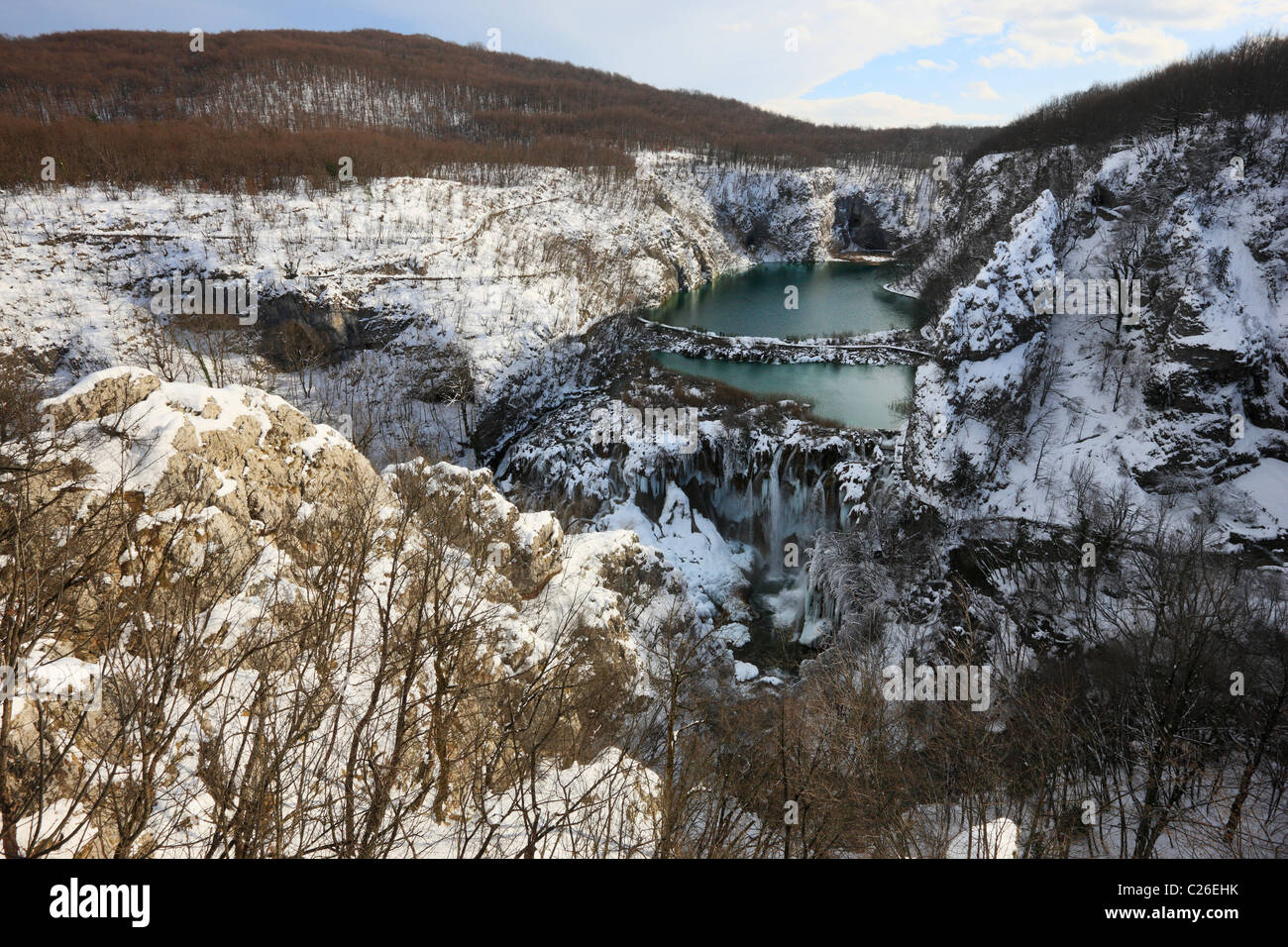 Il Parco Nazionale dei Laghi di Plitvice in inverno, Croazia, Europa Foto Stock