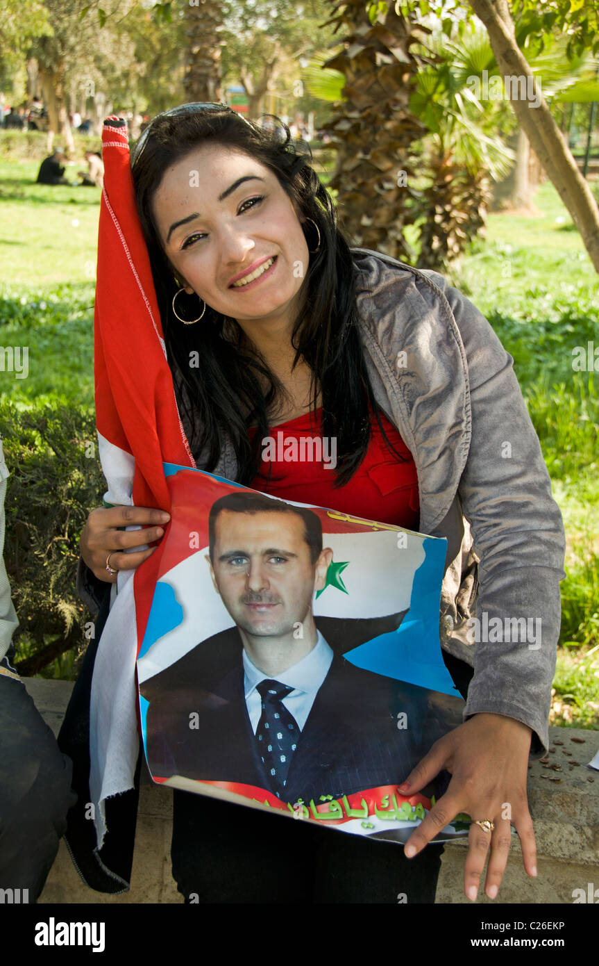 La siria manifestazione Pro 2011 Presidente Bashar Al Assad Foto Stock