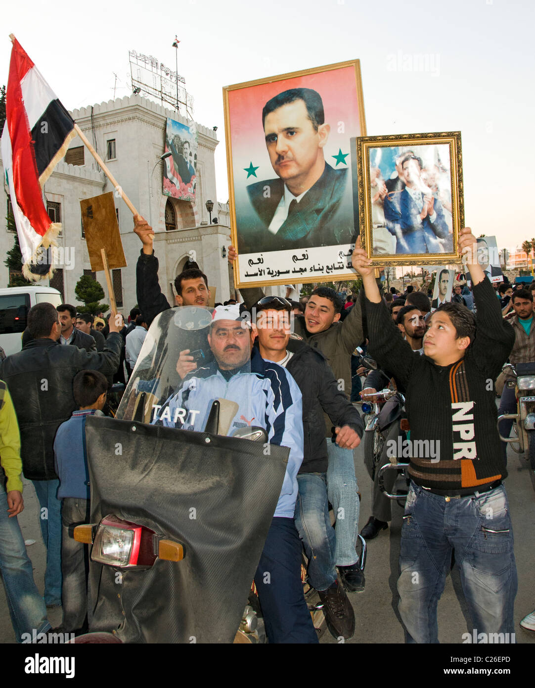 La siria manifestazione Pro 2011 Presidente Bashar Al Assad Hama Foto Stock