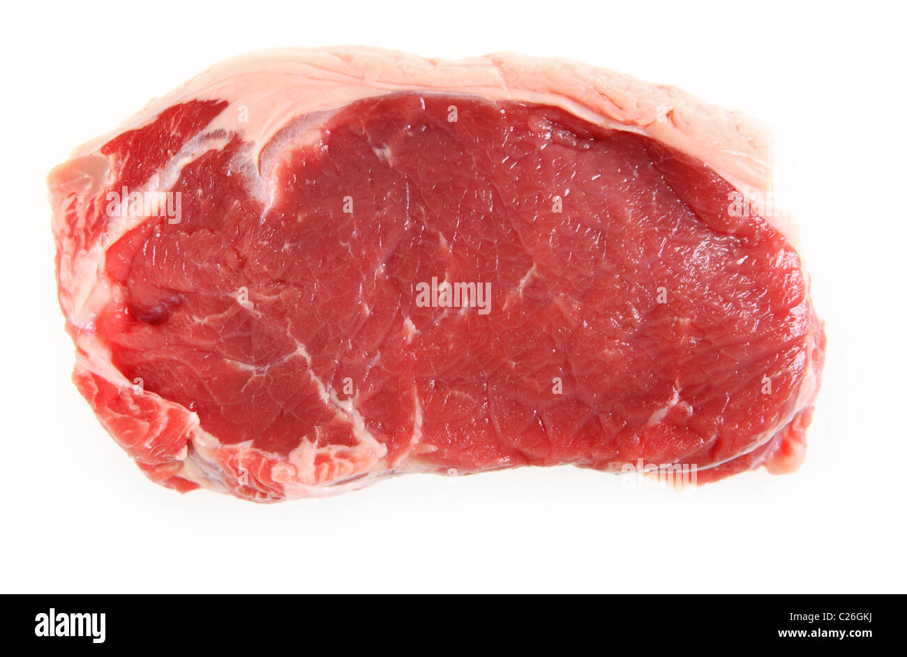 Un vitello bistecca di controfiletto isolato su uno sfondo bianco Foto Stock