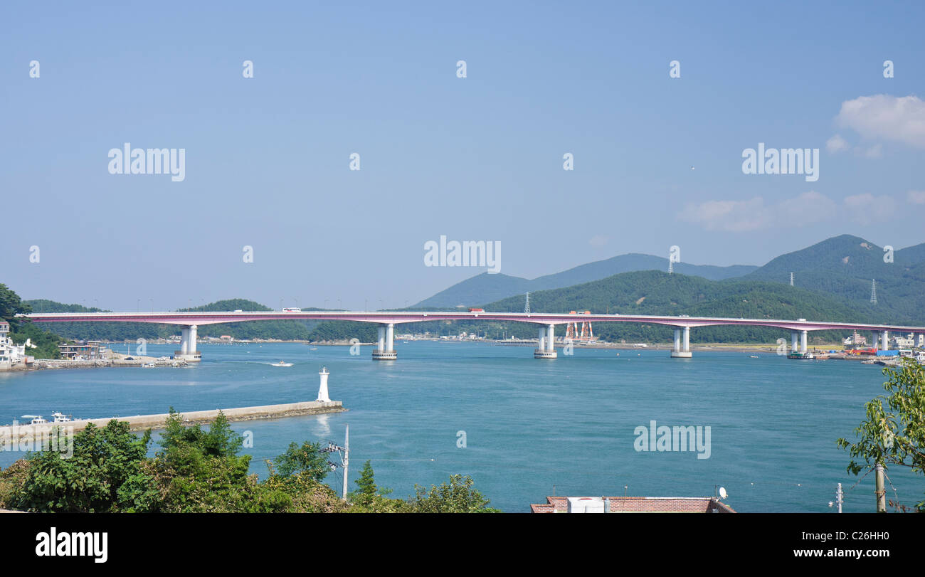 Nuovo Geoje Grand Bridge panorama, Tongyeong, Corea del Sud Foto Stock