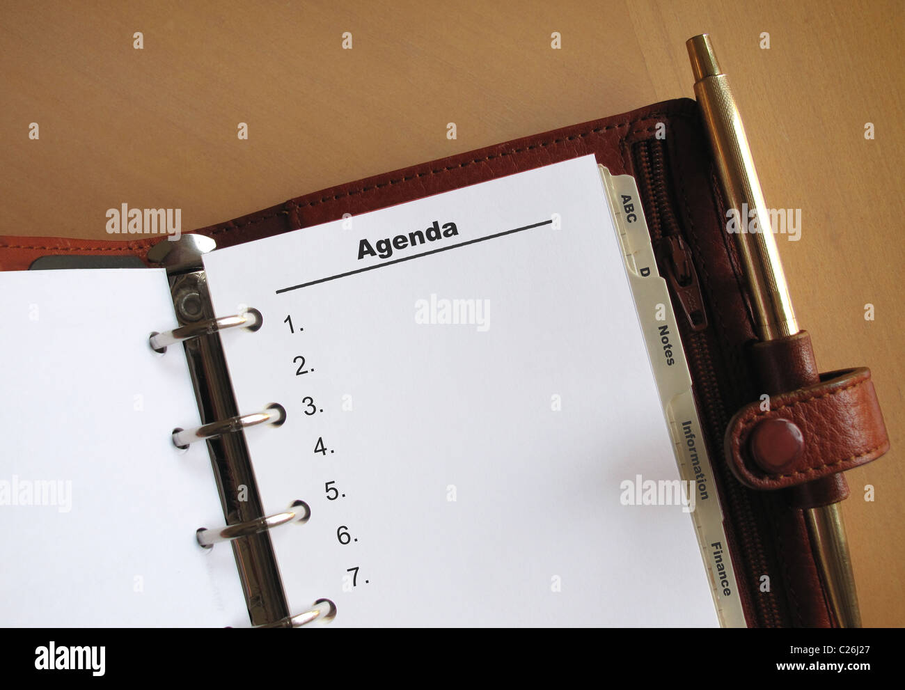 I concetti di Business Agenda elenco con numeri in un personal organizer Foto Stock