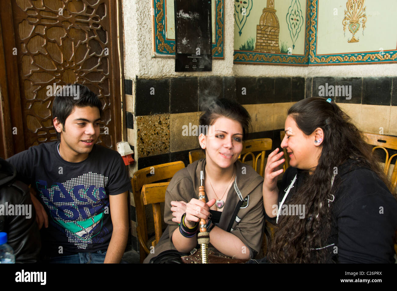 Vecchia di Damasco Siria tubazione acqua Cafe tea coffee house Bazaar Souq Foto Stock