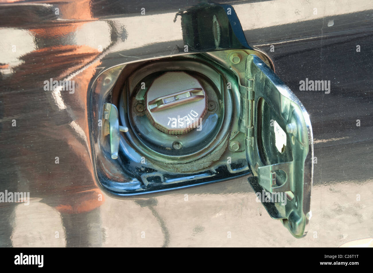 Dettaglio di un veicolo disel il coperchio del serbatoio Foto Stock