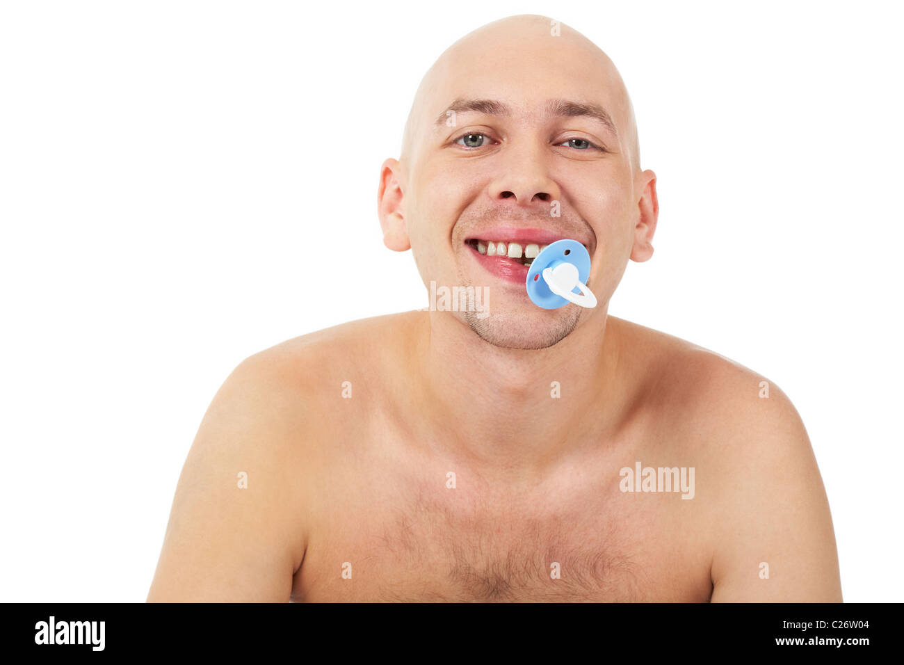 Ritratto di un uomo calvo aspirare un succhietto Foto Stock