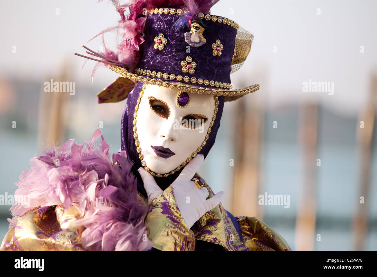 Carattere in costume, il Carnevale di Venezia, Italia Foto Stock