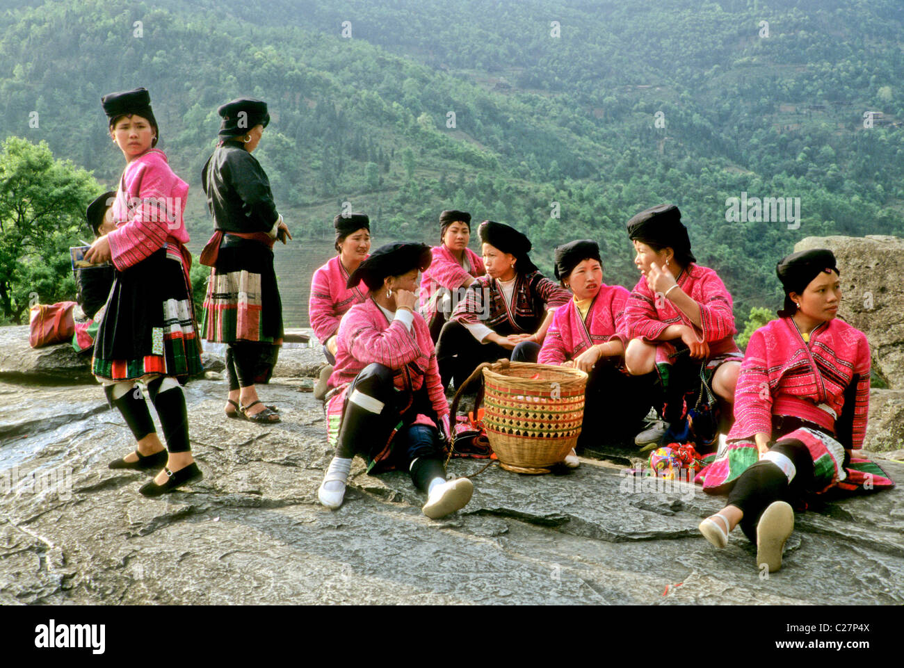 Red Yao ragazze, Guangxi, Cina Foto Stock