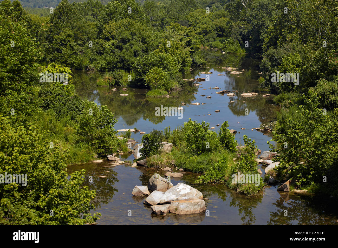 Il fiume Potomac floodplain sul lato nord del Ponte delle Catene, Potomac, Maryland. Foto Stock