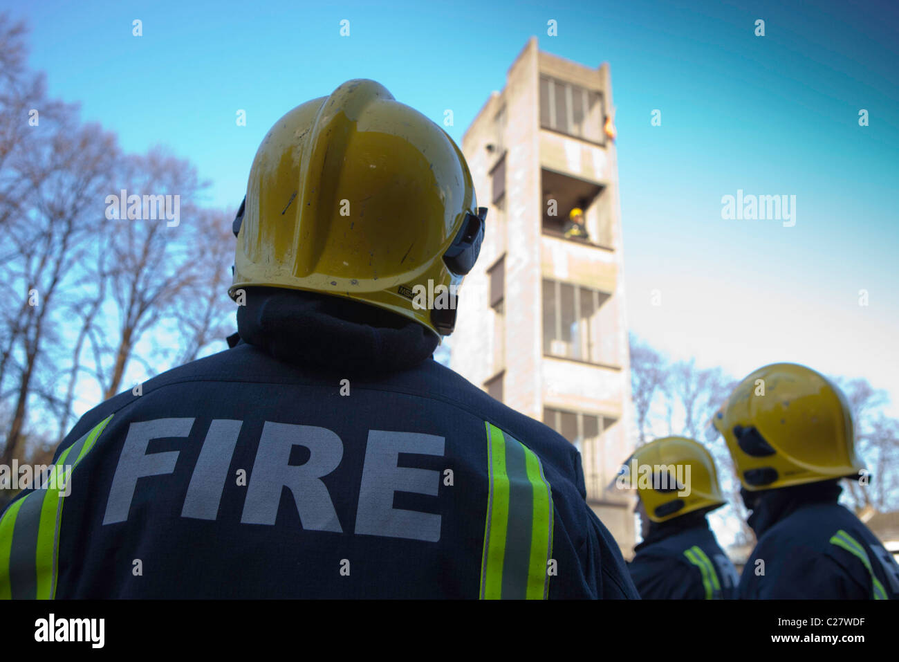 Londra vigili del fuoco, stazione di sessione di formazione al secondo piano della torre. Foto Stock
