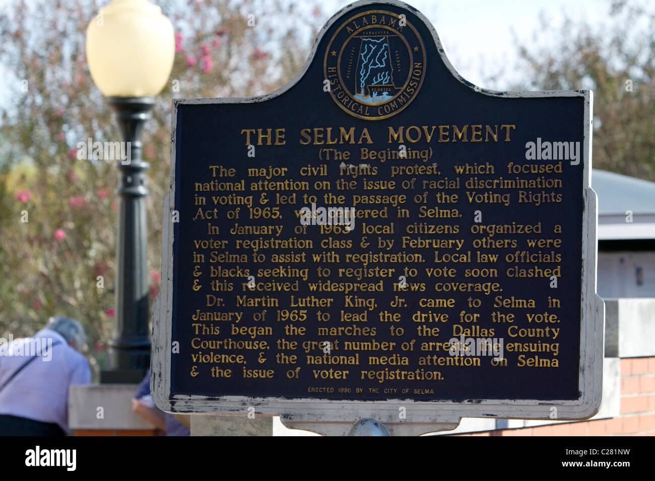 Segno storico segna il Selma movimento in Selma, Alabama, Stati Uniti d'America. Foto Stock