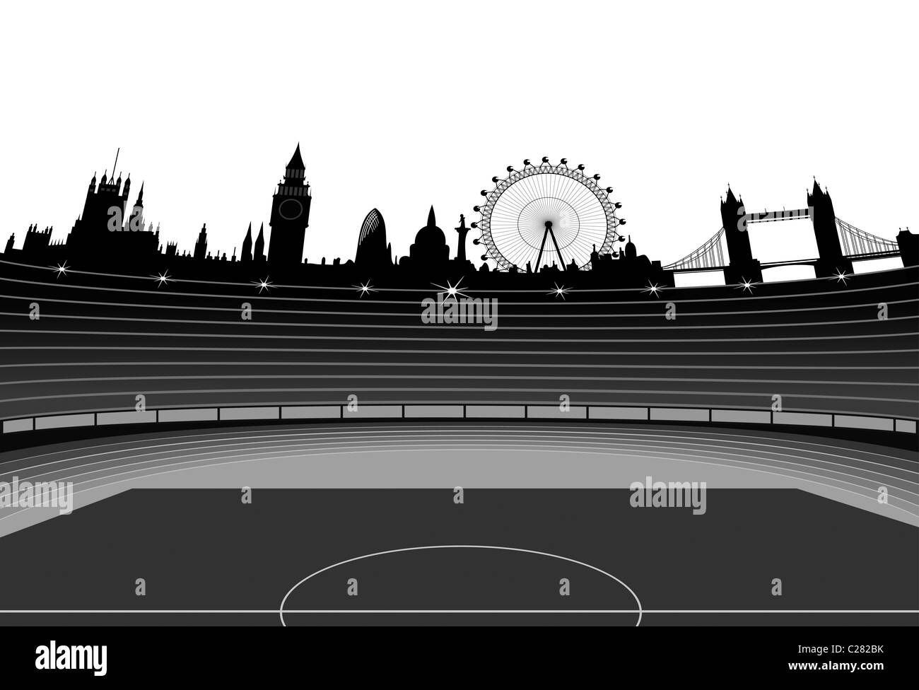 Stadium e dello skyline di Londra. Londra - organizzatore dei Giochi Olimpici 2012. Foto Stock