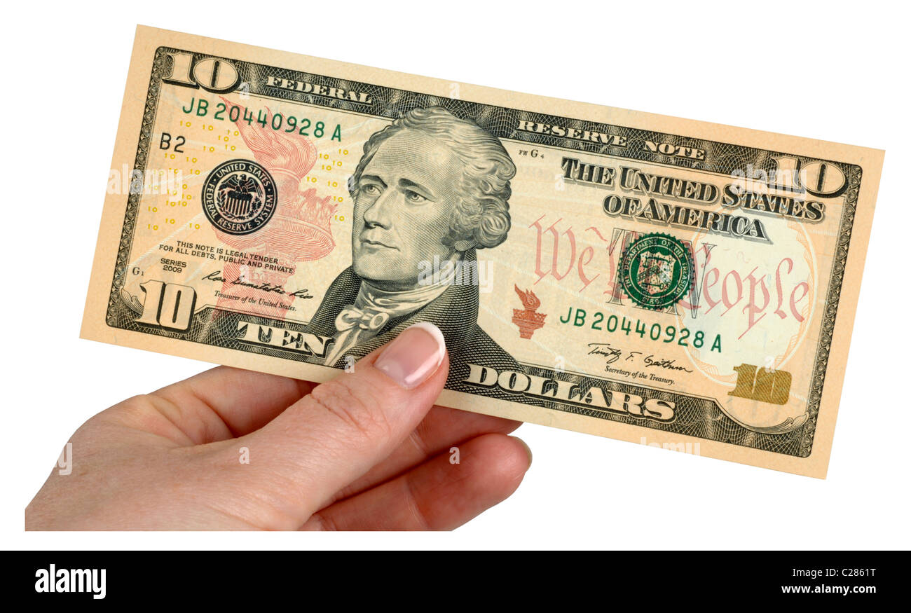 10 dollar nota, dollari, denaro, American banconote Foto Stock