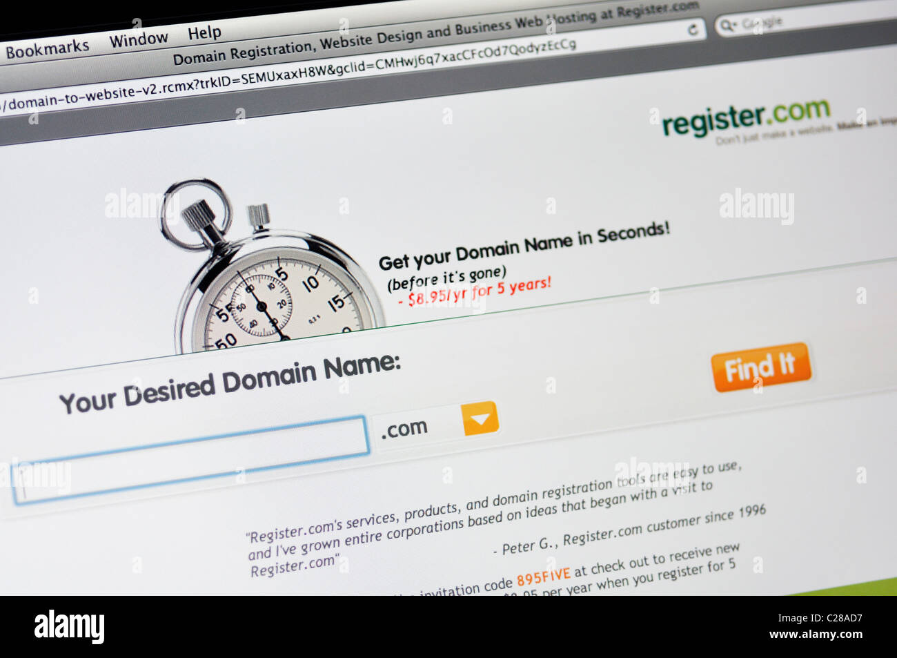 Registrazione - La registrazione del nome di dominio del sito web Foto Stock