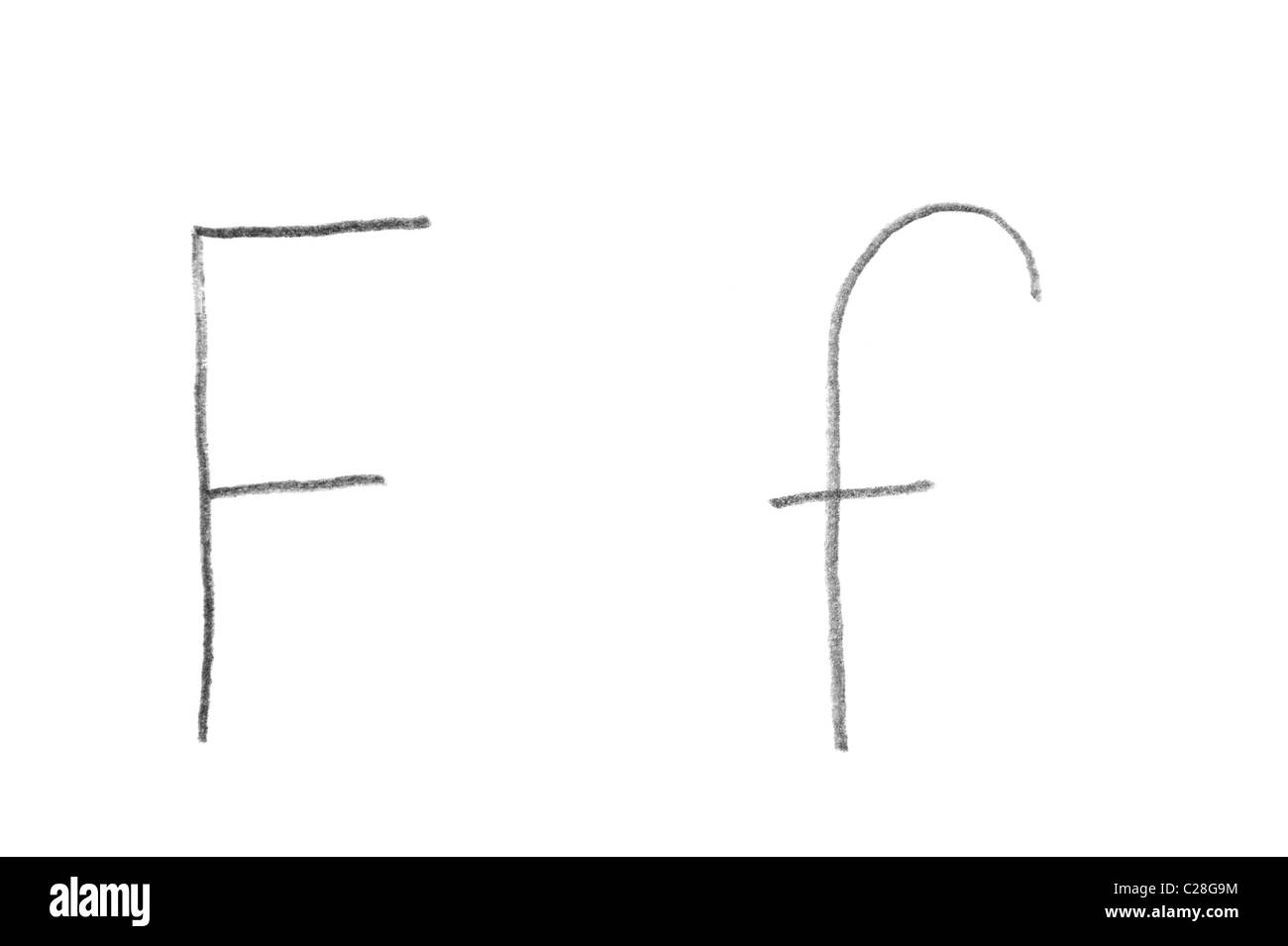 Scritto a mano la lettera F, entrambe le parti superiore e inferiore del telaio Foto Stock