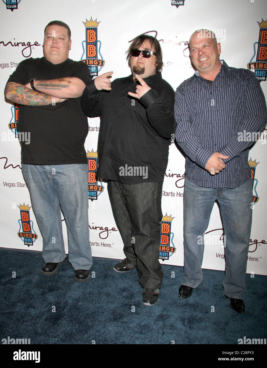 Corey Harrison, Austin Russell(Chumlee), Rick Harrison, la grande apertura di B.B. King Blues Club al Mirage Resort Hotel Foto Stock