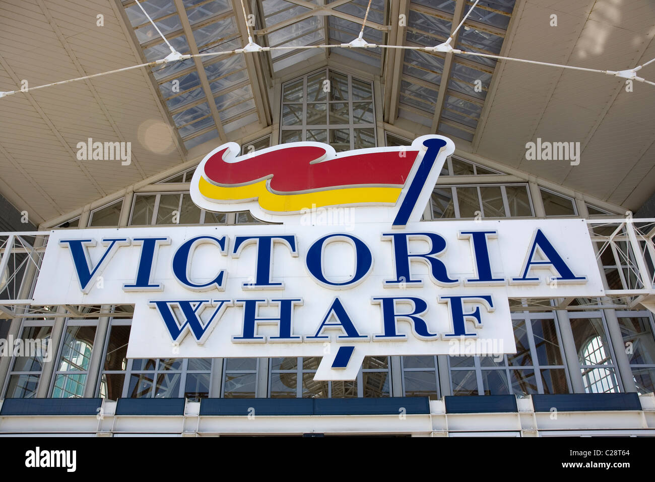 Victoria Wharf Shopping Mall Sign in Cape Town Waterfront Foto Stock