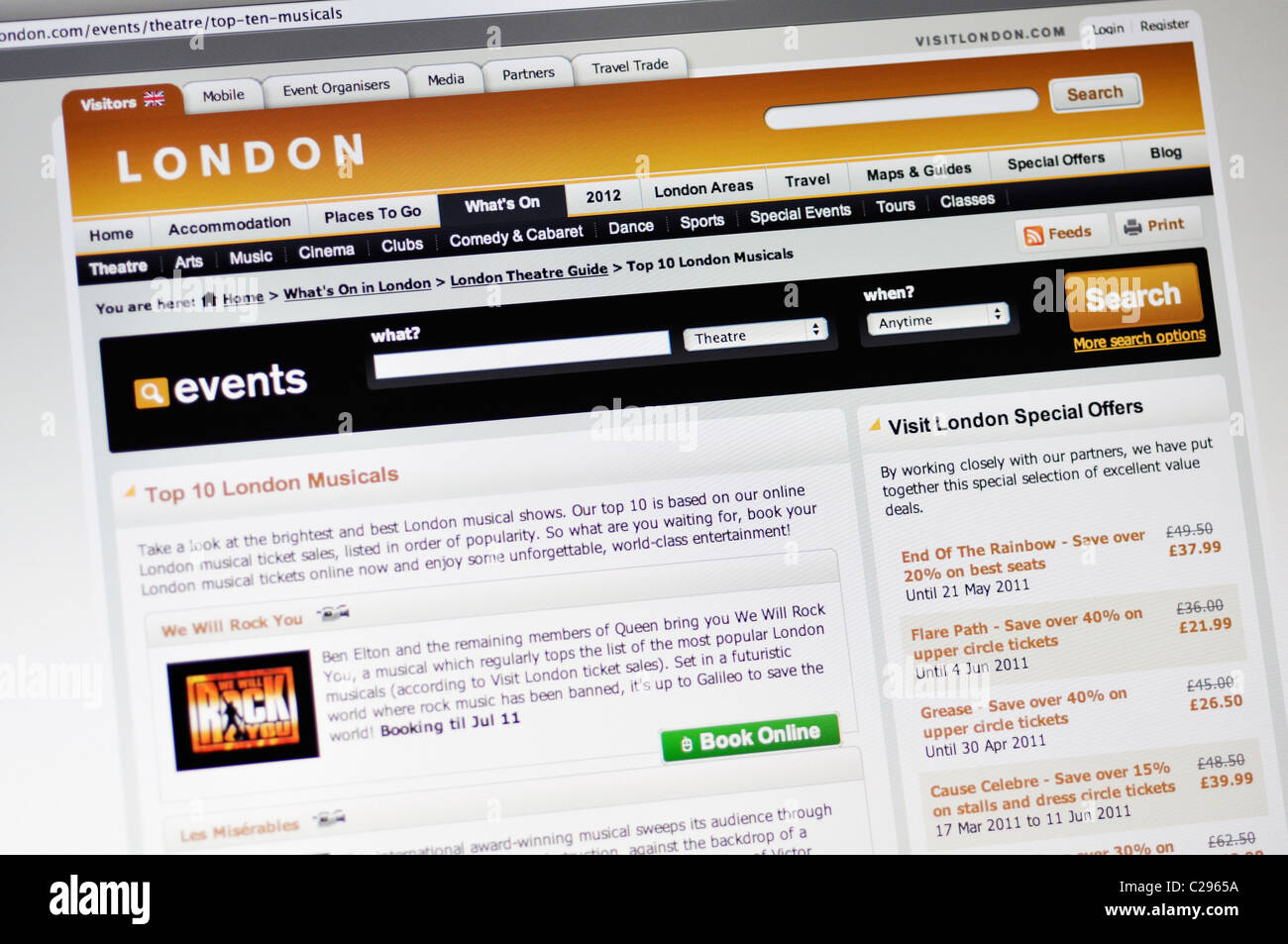 Sito web di Visitlondon - Informazioni di viaggio su Londra Foto Stock