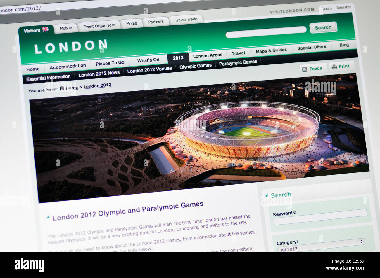 Sito web di Visitlondon - Informazioni di viaggio sui Giochi Olimpici di Londra Foto Stock