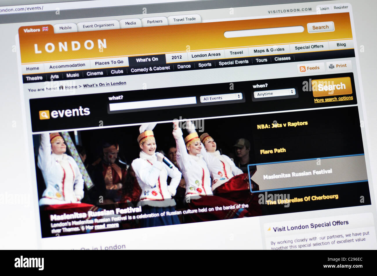 Sito web di Visitlondon - Informazioni di viaggio su Londra e eventi Foto Stock