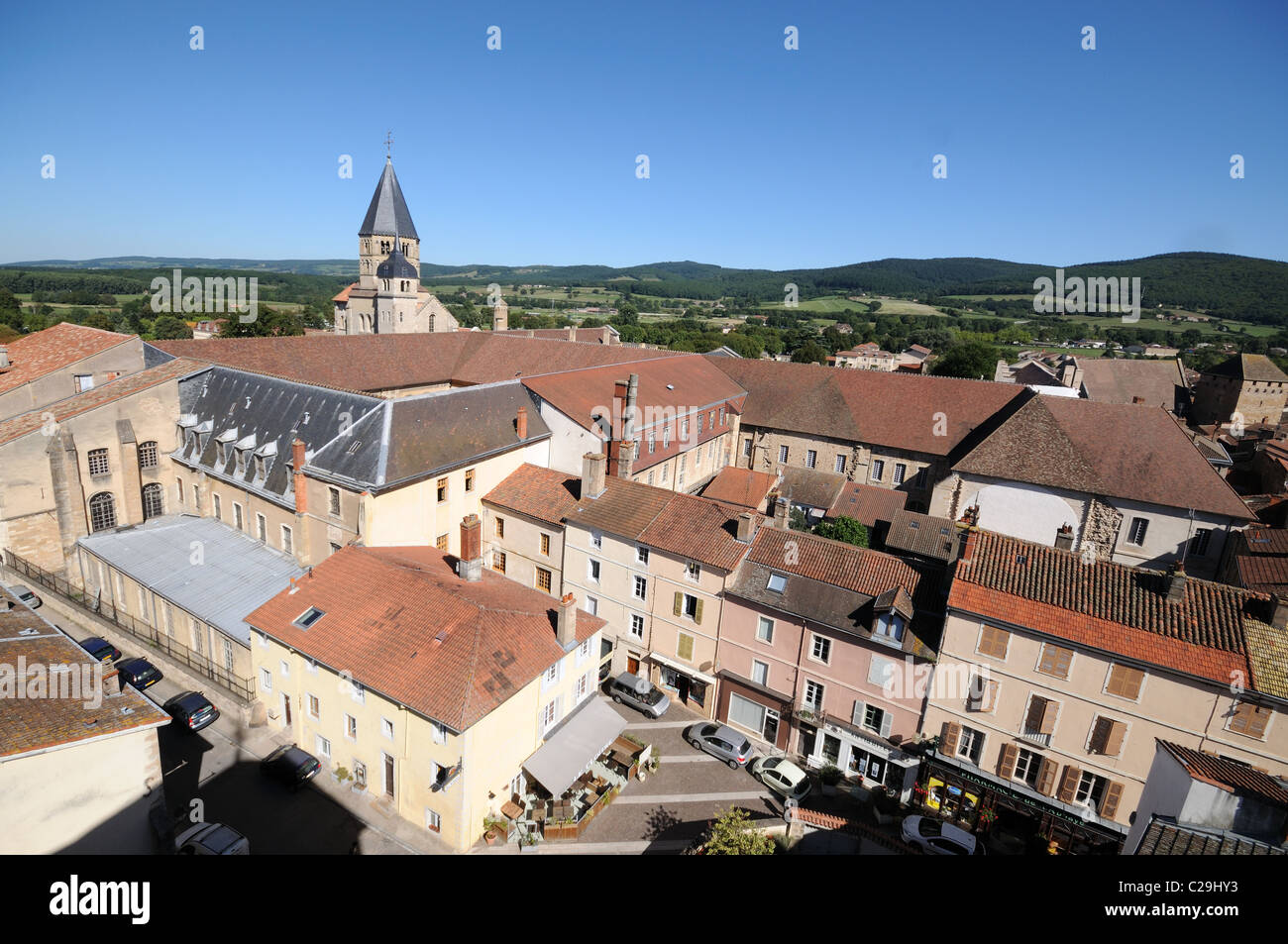 Abbazia di Cluny visto dalla torre di formaggio o Tour Fromage de Cluny Borgogna Borgogna Francia Foto Stock