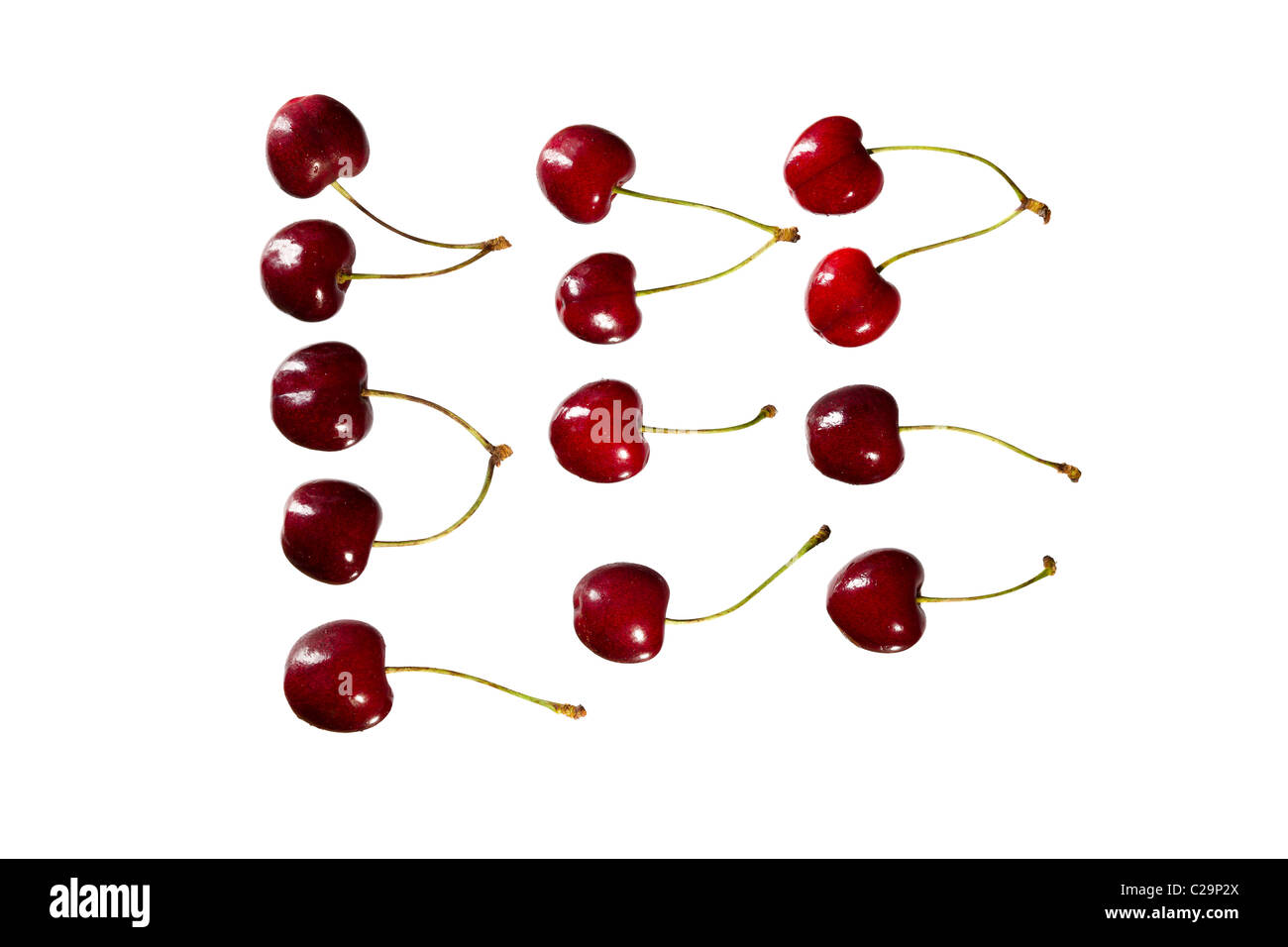 Fresh Red Cherry isolati su sfondo bianco Foto Stock
