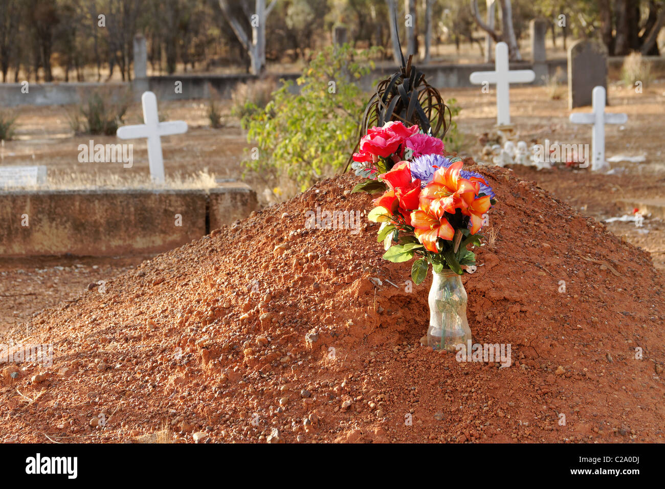 Tomba di fresco con fiori, New Norcia Australia Occidentale Foto Stock