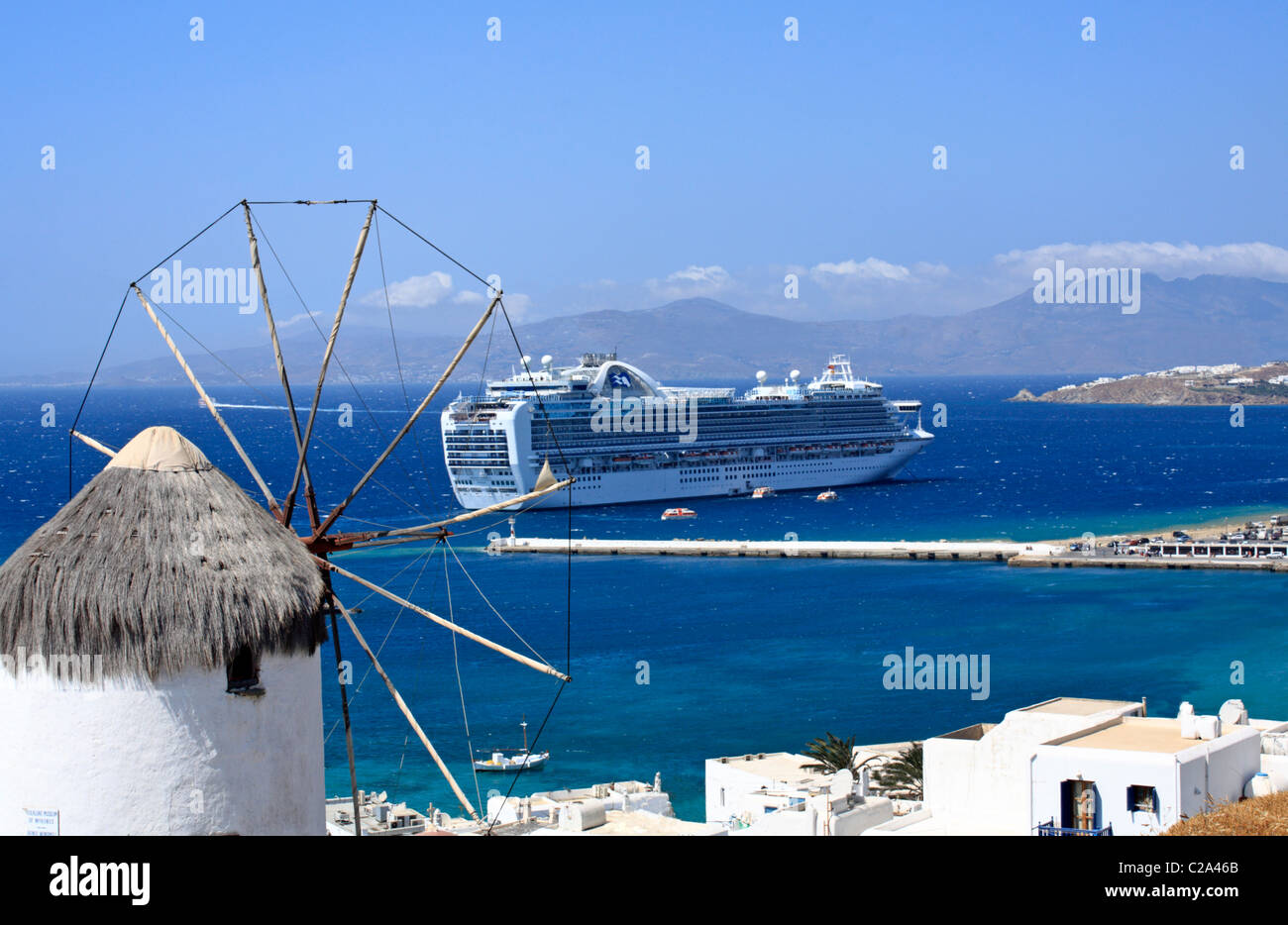 Porto di Mykonos Mar Egeo Grecia UE Unione europea EUROPA Foto Stock
