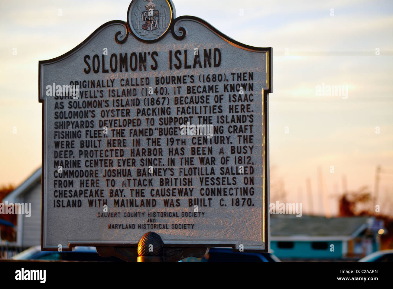 Il marcatore di storici che descrivono Solomon's Island, Maryland. Foto Stock