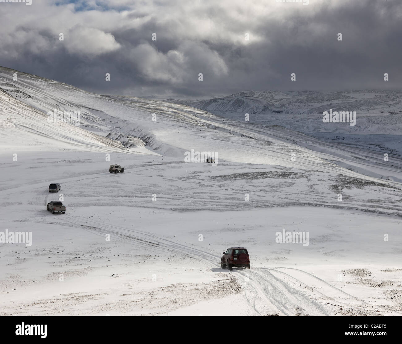 Jeepsoff-roading negli altipiani centrali del Islanda. Foto Stock