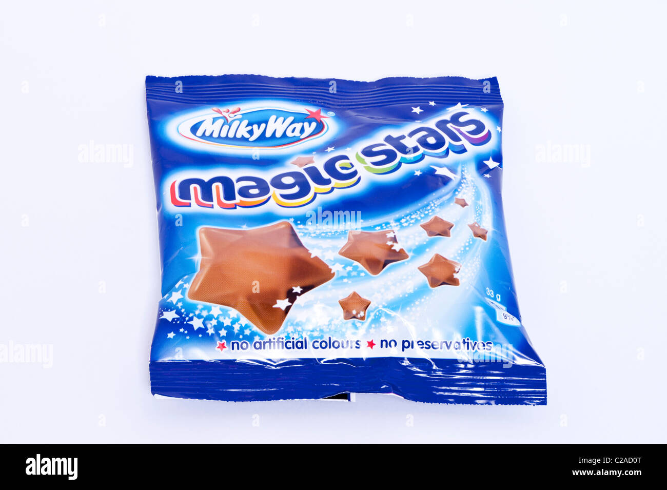 Un pacchetto di via lattea cioccolato magic stars su sfondo bianco Foto Stock