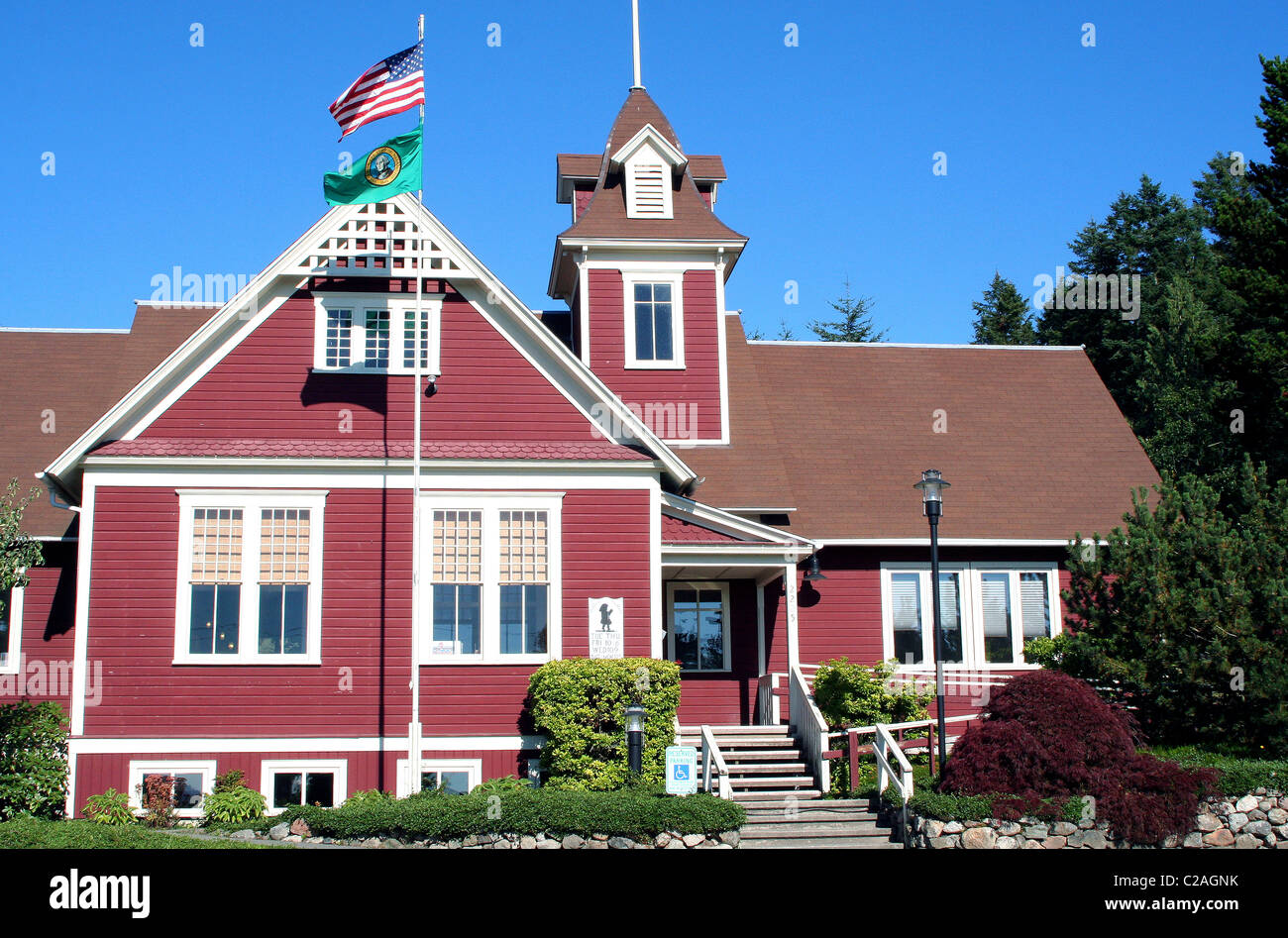 Rosso storico schoolhouse Lopez Isola San Juan Islands Washington Foto Stock