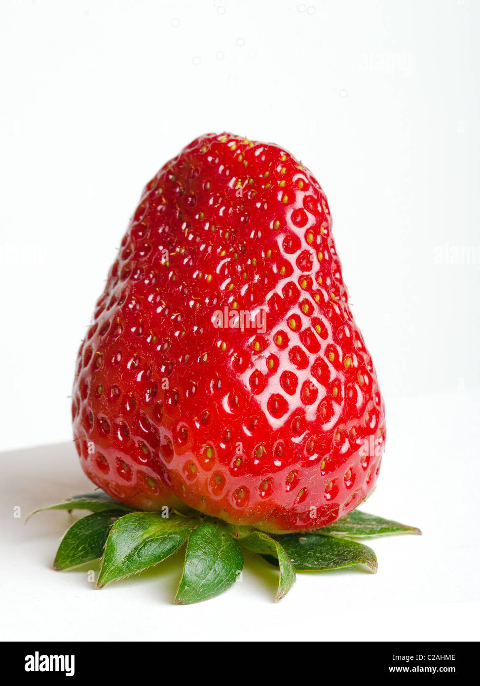 In prossimità di una fragola su sfondo bianco Foto Stock
