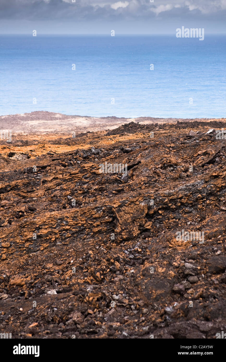 Spiaggia coperta di roccia vulcanica, Reunion (dipartimento francese d' oltremare situato nell'Oceano Indiano) Foto Stock