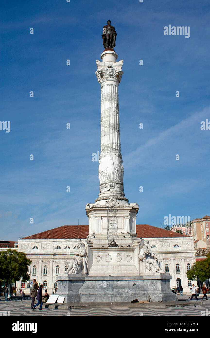 Dom Pedro IV statua, Piazza Rossio, Lisbona, Portogallo Foto Stock