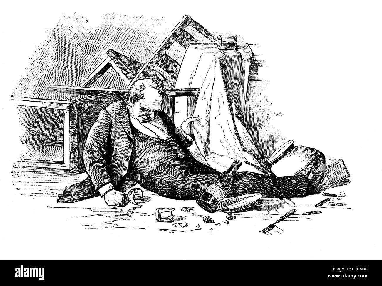 Ubriaco reveller, storico illustrazione, circa 1886 Foto Stock