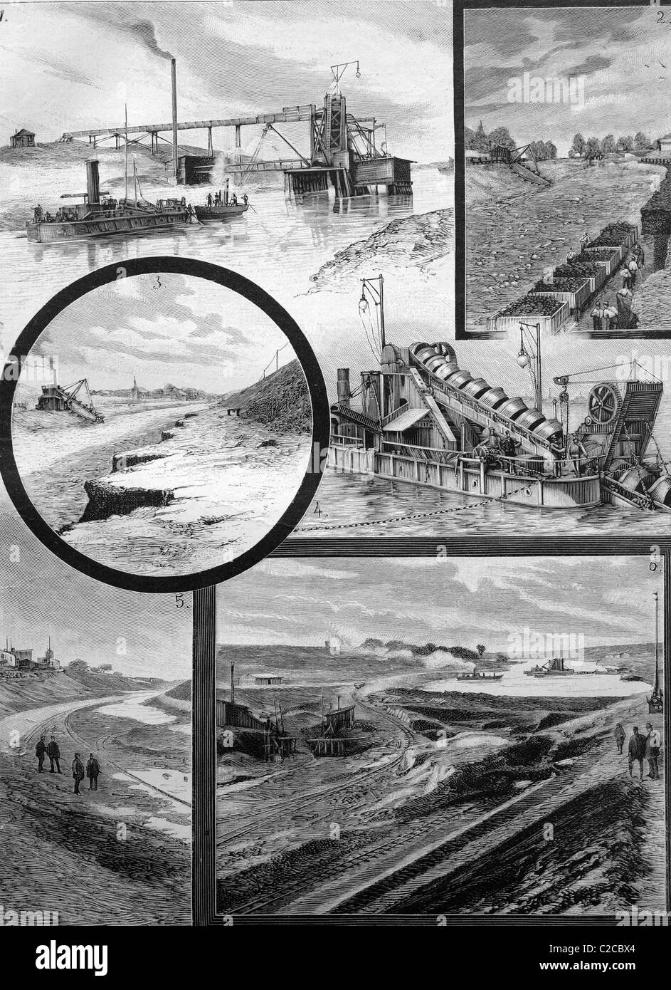 La costruzione del Canale di Kiel, illustrazione storico, ca. 1893 Foto Stock