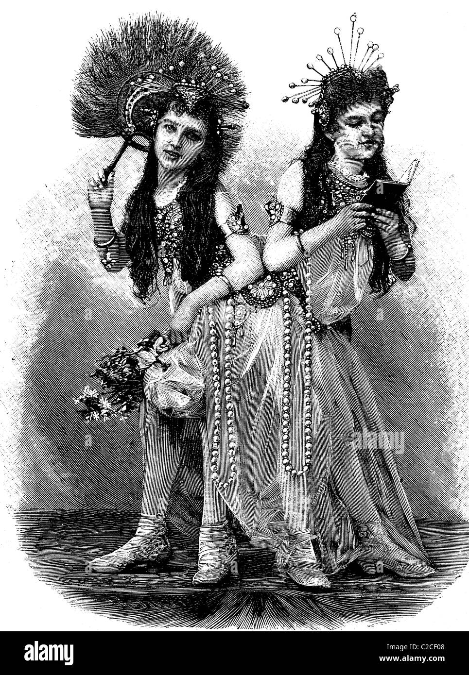 Gemelli siamesi, sorelle cresciute insieme, illustrazione storico circa 1893 Foto Stock